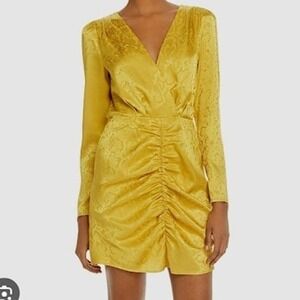 Wayf Mini Dress Yellow Gold Cocktail Ruched Long Sleeve‎ Party Dress XS New